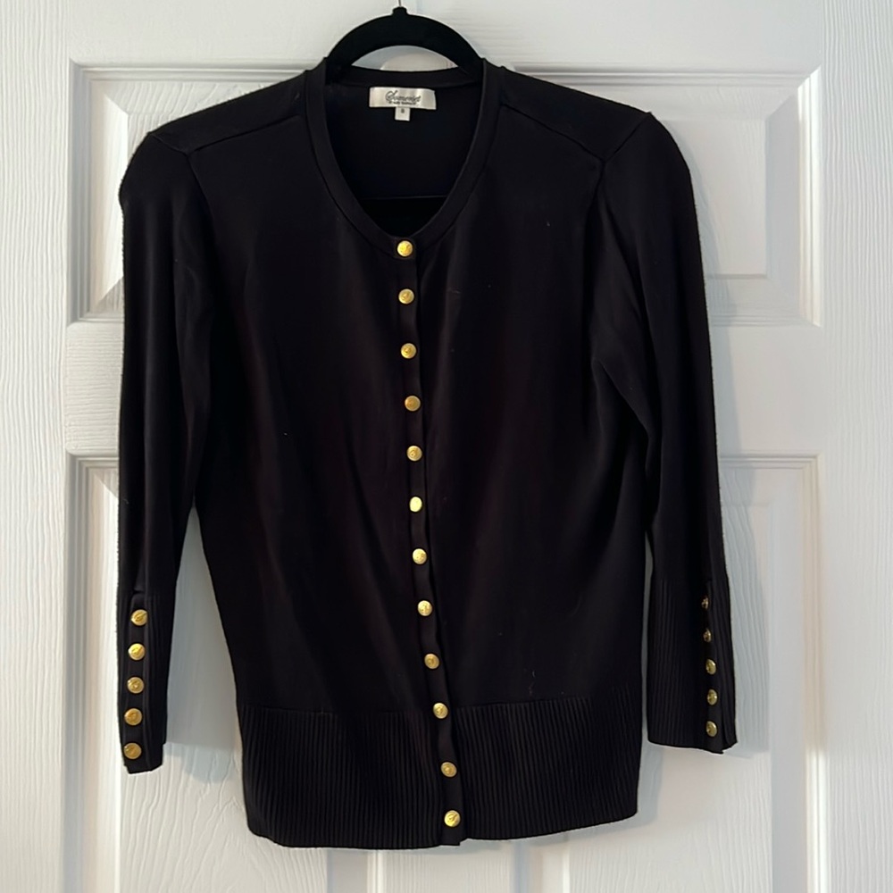 Somerset, size UK 8/US 2-4 black cardigan with gold buttons